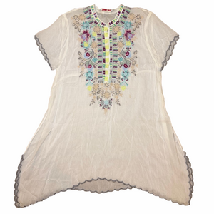 Johnny Was Multicolor Embroidered Bohemian Boho Botanical Floral Tunic Blouse